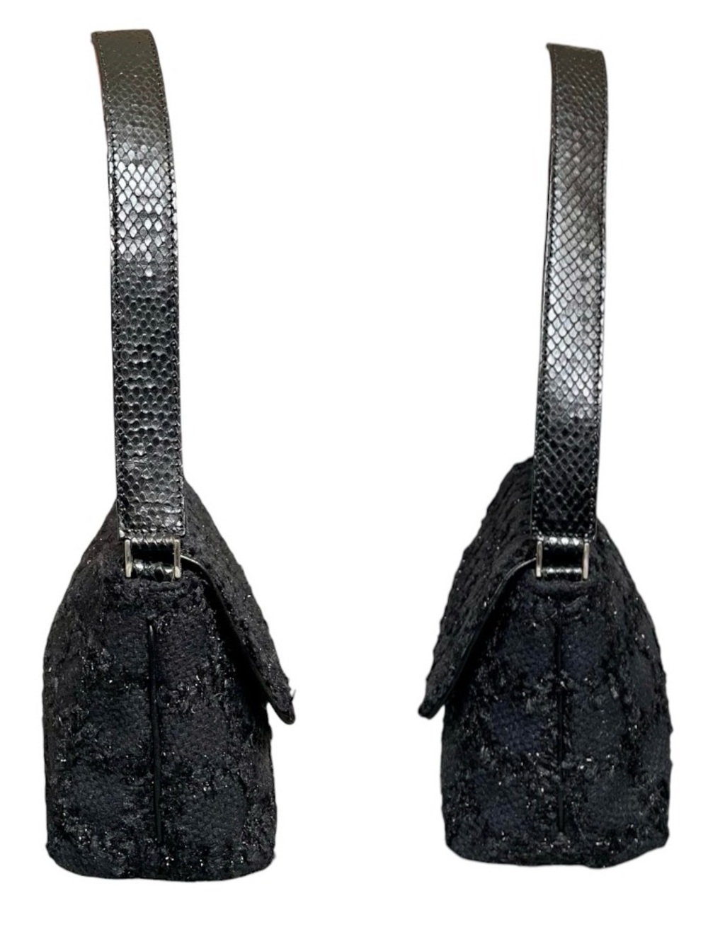 Kate Spade Made in Italy Vintage Black Tweed w/Metallic Grid Accent Shoulder Bag - Picture 3 of 10